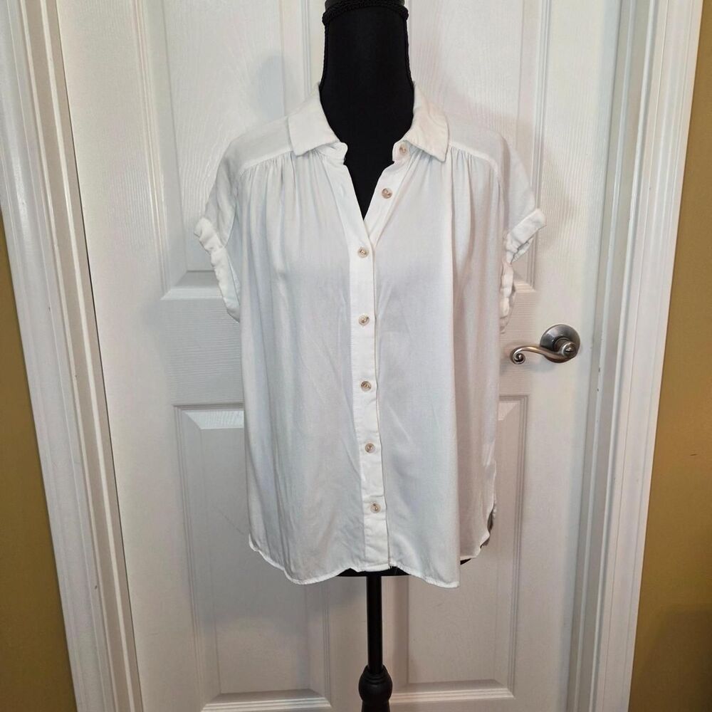 ROSE + OLIVE White Rayon Roll Cuff Sleeve Blouse Women's Size Medium
